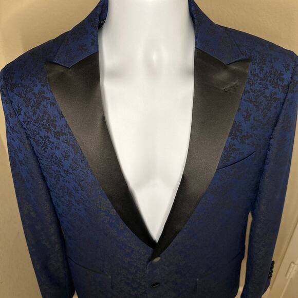 Men’s Blue and Black Brocade Dinner/Tuxedo Jacket 38 Regular - Picture 6 of 12